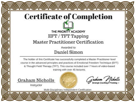 Zertifikat EFT/TFT Tapping Master Practitioner Daniel Simon