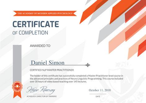 Zertifikat NLP Master Practitioner Daniel Simon