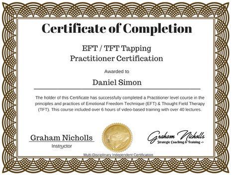 Zertifikat EFT/TFT Tapping Practitioner Daniel Simon