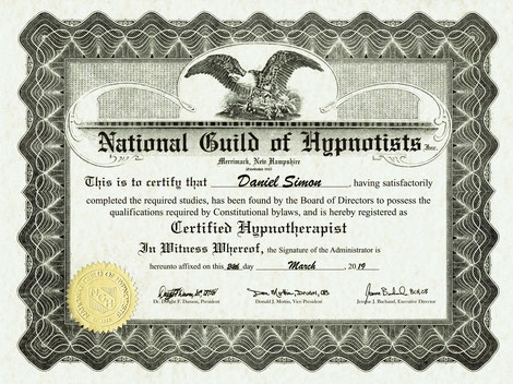 Zertifikat National Guild of Hypnotists Hypnosetherapeut Daniel Simon