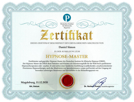Zertifikat Hypnoanalyse Daniel Simon