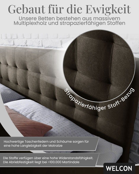 Boxspringbetten sind in vielfältigen Designs und mit unterschiedlichen Ausstattungsmerkmalen erhältlich.