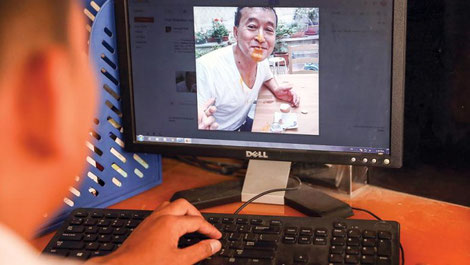 Exiled opposition leader Sam Rainsy has a picture on his Facebook page showing him with egg on his face. (Pha Lina)