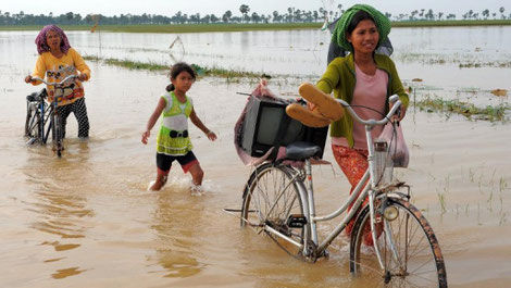 Des pluies massives ont ravagé des parcelles de rizières dans la province de Prey Veng, au Cambodge.©TANG CHHIN SOTHY/AFP