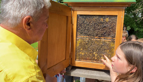 Obmann Johann Bricman erklärte den Kindern, wie die Bienen ihre wertvolle Arbeit verrichten