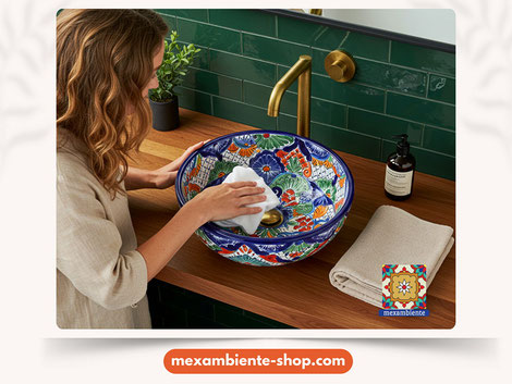Pflege und Reinigung des mexikanischen Waschbeckens von Mexambiente.mbiente.