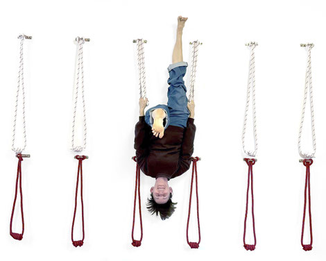 Yoga Seile Iyengar weiß und rot, synthetisches Tau mit dickem Knoten, Yogataue weiß und rot