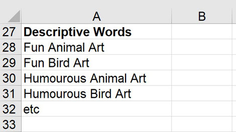 art marketing search engine optimisation keywork phrases brainstorming