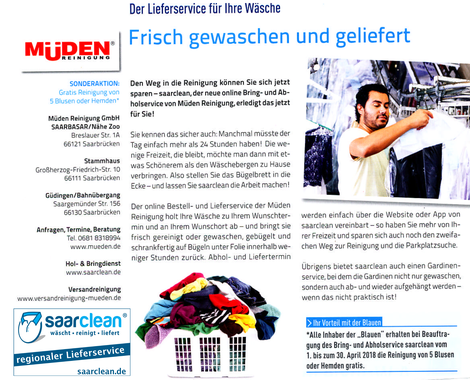 Startseite, aktuelle Werbeaktion 04.2018, Frisch gewaschen und geliefert, Bild zeigt Werbeanzeige von Energie SaarLorLux