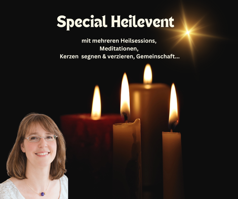 Geistheilerin Ina Paulus mit brennenden Kerzen im Hintergrund beim Kerzensegnen