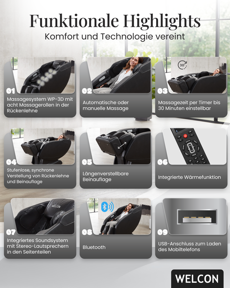 Massagesessel mit nutzerfreundlicher Steuerung bieten einfachen Zugriff auf Funktionen für mehr Komfort und sorgen für eine entspannte und unkomplizierte Anwendung.