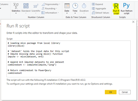 Power BI, R, Mice(), ultiple Imputation, Power Query, Missing data