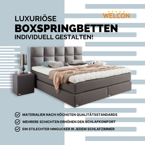 Die Konstruktion eines Boxspringbettes ist speziell auf die Kombination mit einer Boxspring-Matratze und einem Topper ausgerichtet