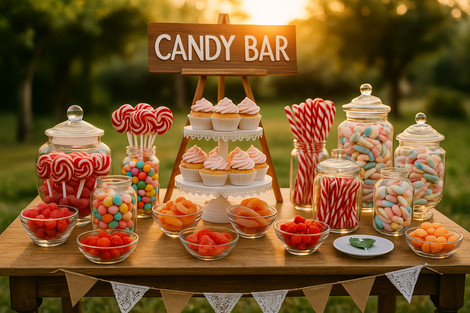 Candybar bei einer Gartenhochzeit