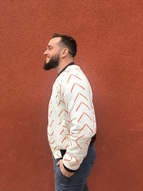 Bomber en Bogolan Blanc et Orange