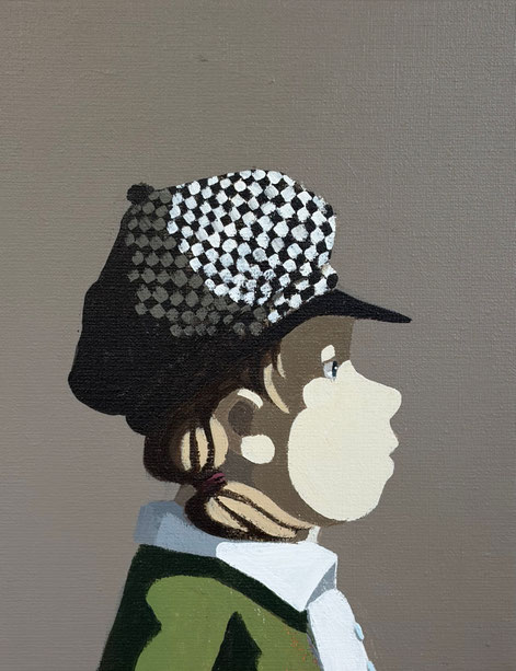 checked cap - Acryl auf Leinwand, 30x24cm, 2026