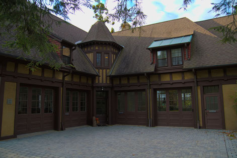 Exterior patio spaces used for outdoor events. Education center to the left, visitor center to the right. 