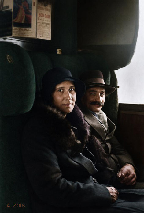 April 1932 - Europe. Meher Baba is with Enid Corfe travelling by train across Europe. Image rendition by Anthony Zois. BP