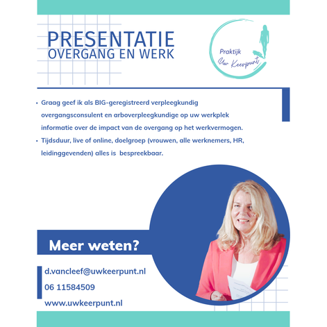 Flyer overgang en Werk door overgangsconsulent arboverpleegkundige Desiree van Cleef