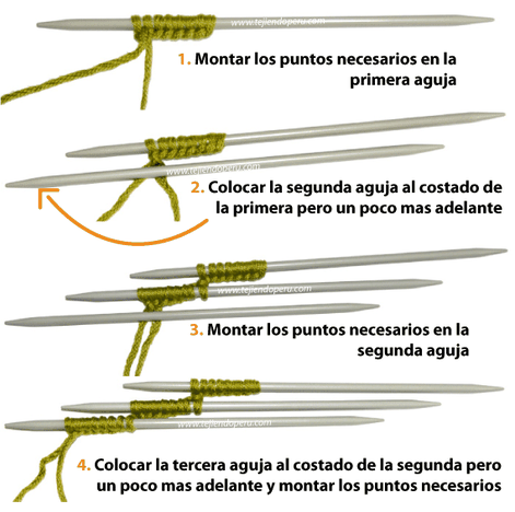 Cómo tejer con 4 o 5 agujas de dos puntas