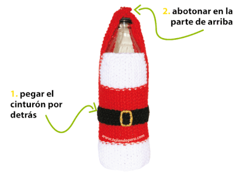 Cómo tejer un traje de Papa Noel cobertor de botellas en dos agujas o palitos