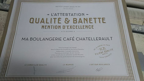 Diplôme Banette d'or Ma Boulangerie Café Châtellerault