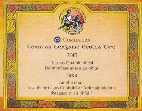 TTCT certificate Teastas Teagaisc Ceolta Tíre