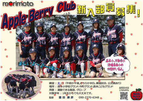 石川県　森本アップルベリークラブ　女子小学生ソフトボール　部員募集案内