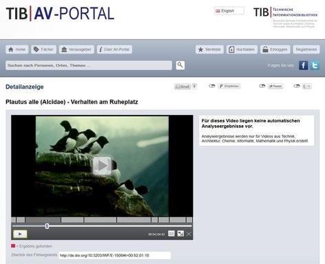 Screenshot der Einstiegsseite zum wissenschaftlichen Film eines "Filmemachers" im AV-Portal der TIB