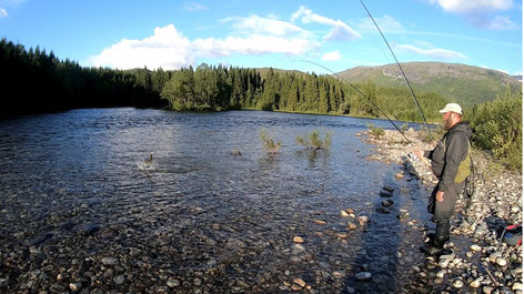 Lachs angeln Norwegen, in großen Flüssen, in Straumen in Meeresbuchten mit Fliege und Blinker,