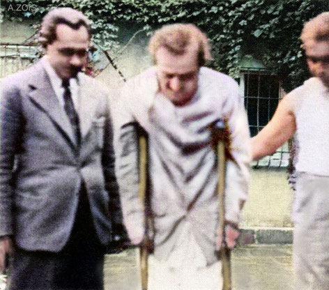 Meher Baba assisted by Meherjee ( left ) & Adi K. Irani. Image rendered by Anthony Zois.