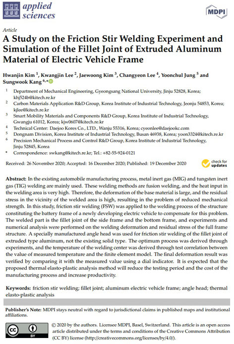 A Study on the Friction Stir Welding Experiment and Simulation of the Fillet Joint of Extruded Aluminum Material of Electric Vehicle Frame: : In the existing automobile manufacturing process, MIG and TIG welding are mainly used.