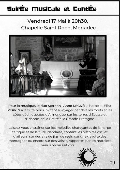 Sterenn - Duo harpe flûte - Concert de musique féérique et celtique - Chapelle de la Bogerais à Saint-Gravé, le samedi 11 août 2018 à 20h30