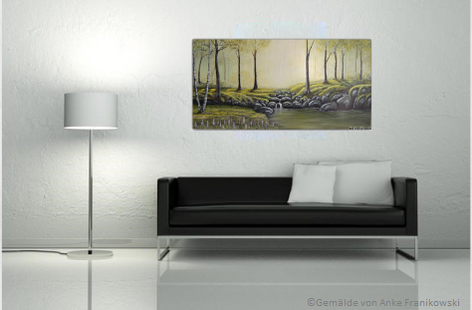 Landschaftsmalerei, Leinwandbild mit einem Wald und See, ein modernes Acrylbild online kaufen.