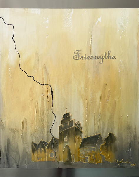 "Friesoythe - an der Soeste", Acryl- Mischtechnik auf XXL-Leinwand - gemalt mit Wasser aus der Soeste, 100 x 80 cm, 2023