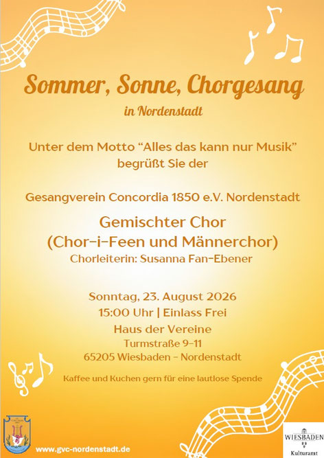 Sommer, Sonne, Chorgesang in Nordenstadt am Sonntag 23.8.2026 ab 15 Uhr