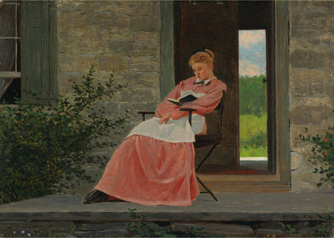 ꧁ Homer Winslow, Girl reading on a stone porch, 1872 ꧂