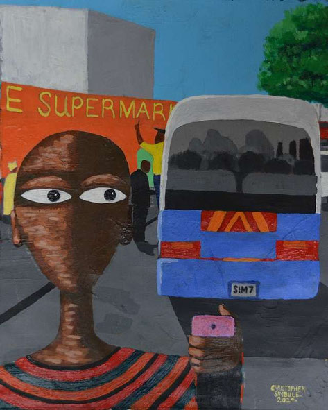 Nala in the mini-bus. acrylic on canvas from Christopher Simbule, Lusaka / Zambia