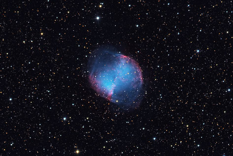 Messier M27 - 12x900s, -25Grad, ungebinnt - mit Darks und Flats, LRGB, 3. und 4. September 2019