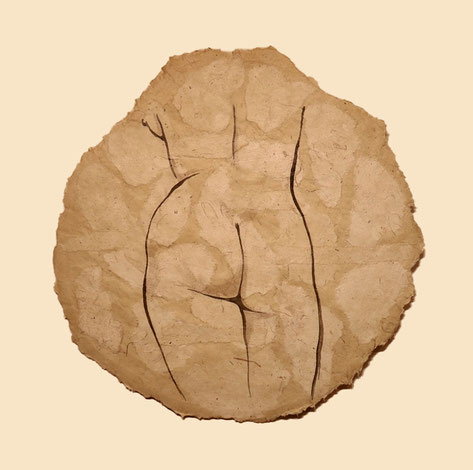 Magali-Nourissat-dessin-encre-papier-beige-brun-femme-nu-de-dos