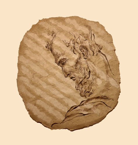 Magali-Nourissat-dessin-encre-papier-beige-brun-homme-buste-le-philosophe