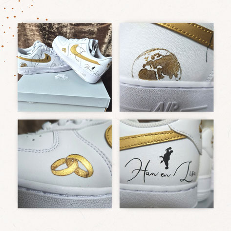 beschilderde nike sneakers voor de bruidegom