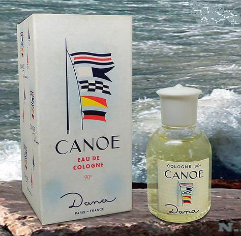 DANA : CANOE EAU DE COLOGNE - MINIATURE, BOUCHON BLANC  BAKELITE