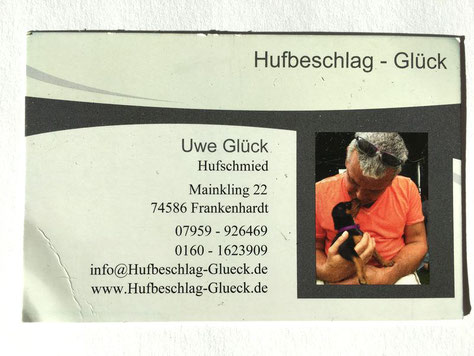 März 2019, die aktuelle Visittenkarte (Hufschmied) von Uwe Glück. Wie man sieht, darf die große Liebe nicht fehlen  ;-))