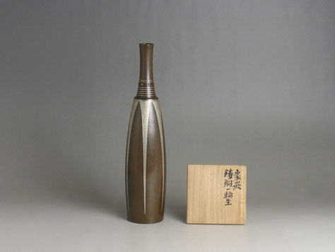 人間国宝 金森栄一 銅器 鋳造象嵌 花瓶 花器 花入 人間国宝 金森栄一 銅器 鋳造象嵌 花瓶 花器 花入 売却済）2023-23．金森