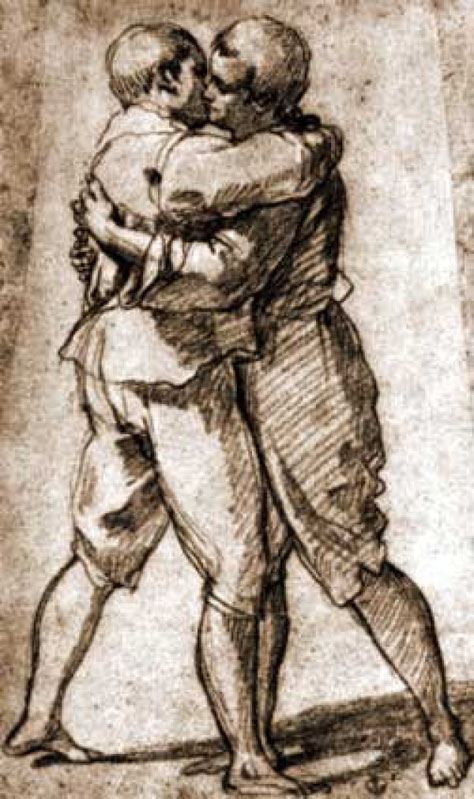 Due uomini fiorentini che si baciano - Disegno di Bartolomeo Cesi