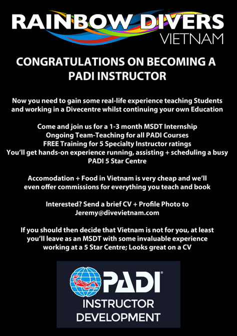 Rainbow Divers Vietnam PADI Dive Center | PADI Instructor Internship Program Nha Trang Vietnam Congratulations Banner 