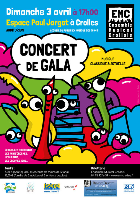Ecole de musique EMC Crolles - Grésivaudan : Affiche du concert de gala d'avril 2016