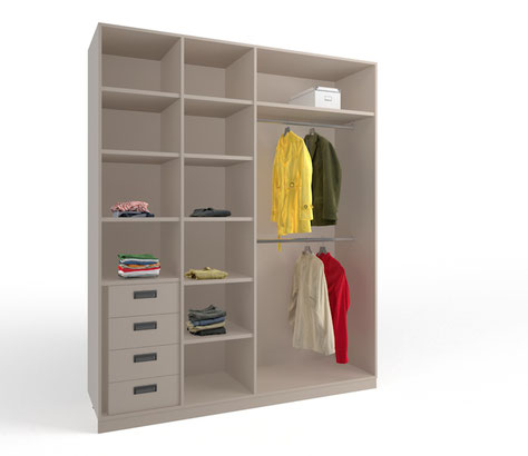 Eingebaut in Essen, Goch und Kevelaer. Preis für einen Einbauschrank mit Schubkästen für Wäsche und Stangen für Hemden.