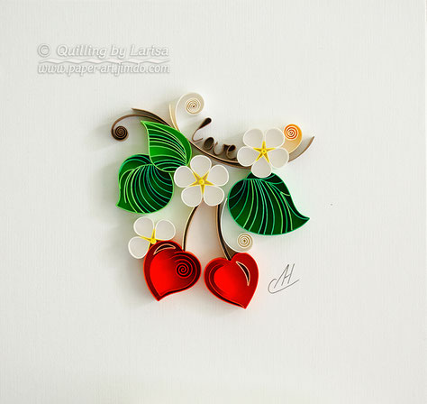quilling , quilling paper, paper art, art, love, cherry, love artwork, love art, for her, etsy, larisa zasadna, design, love heart, hearts, quilling art, quilling paper art